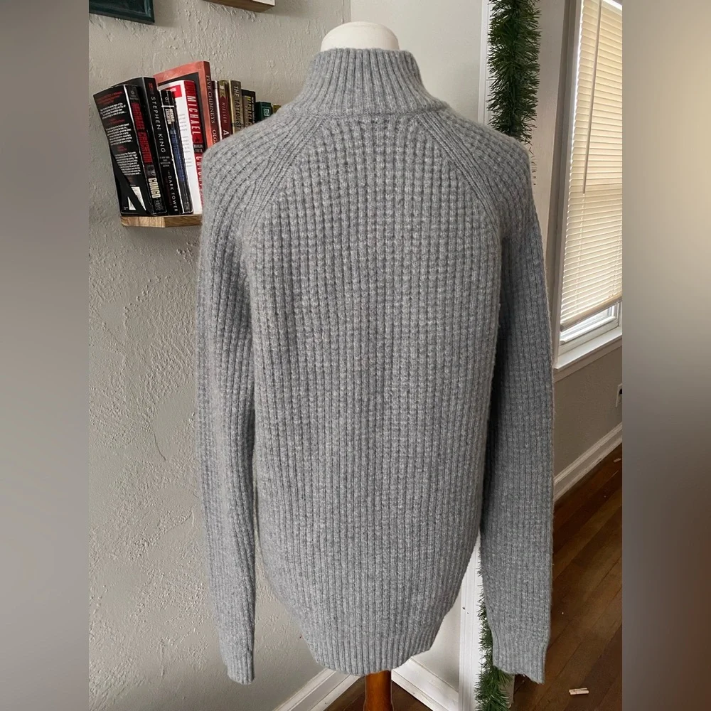GAP Lambswool Gray Preppy Mockneck Thick Knit Cabin-Core Minimalist Sweater Sz L